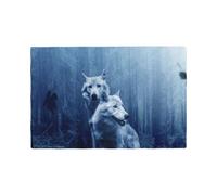 Wolf in The Night Printed Linen Placemats 6 PCS Set - Double Layer Heat Resistant Non-Slip Place Mats for Dining Room, Kitchen Table Decor, Indoor Outdoor, Housewarming Gift