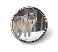 Wolf in The Snow Badges Circle with Button Design, Personalized Picture Pin Brooches, Round Badge Holders for Decorate Hat Shirt Clothing Bag Accessories