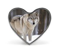 Wolf in The Snow Badges Heart with Button Design, Personalized Picture Pin Brooches, Heart Badge Holders for Decorate Hat Shirt Clothing Bag Accessories