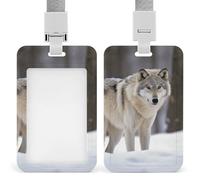 Wolf in The Snow Id Badge Holder with Lanyard, Clear Vertical Card Protector Waterproof, Breakaway Safety Neck Strap, Heavy Duty Name Tag Holder for Nurse Teacher Officer Staff Women Men