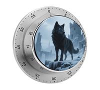 Wolf in The Snow Mechanical Kitchen Timer 60 Minute Wind Up Countdown Clock with Magnetic Back Loud Alarm Stainless Steel Manual Timer for Cooking Baking Classroom Home Gym