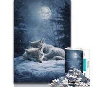 Wolf in The Snow Puzzles for Adults 1000 Pieces,Stress Reliever Staycation Kill Time with Matching Poster And Trivia Sheet 38x26cm