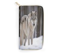 Wolf in The Snow Slim Thin Credit Card Wallet, PU Leather Bifold Cash Wallet, Zipper Coin Pocket Id Window Wallet Storage Bag Wallet Coin Purse Pouch Change Holder Small with Zipper for Men And Women
