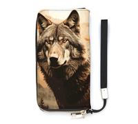 Wolf in The Sun Long Wallet Slim PU Leather Wallets for Men Women Minimalist Wallet with Card Slots, white, 20x10.5cm