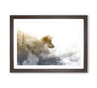 Wolf in The Wilderness in Abstract Framed Print | A2 Walnut Framed Wall Art | Ready to Hang | Abstract Animal Picture | Living Room Bedroom Lounge Office