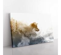 Wolf In The Wilderness In Abstract Modern Art Canvas Wall Art Print Ready to Hang, Framed Picture for Living Room Bedroom Home Office Décor, 60x40 cm (24x16 Inch)