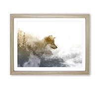 Wolf In The Wilderness In Abstract Modern Art Framed Print | A4 Oak Framed Wall Art | Ready to Hang | Abstract Animal Picture | Living Room Bedroom Lounge Office