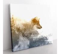 Wolf in the Wilderness in Abstract Modern Canvas Wall Art Print Ready to Hang, Framed Picture for Living Room Bedroom Home Office Décor, 35x35 cm (14x14 Inch)