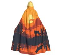 Wolf in the woods Halloween Hooded Cloak Full Print Polyester Costume Cape for Cosplay Parties Masquerades Comic Cons Lightweight Comfortable No-Itch Fabric with Tie Closure