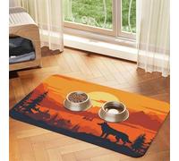 Wolf in The Woods Pet Food Mat 23.62x15.71in Absorbent Non-Slip PU Leather Feeding Mat for Dogs Cats Rubber Bottom Fast Drying Rollable Pet Bowl Placemat