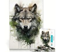 Wolf in Watercolor 1000-piece Jigsaw Puzzles Think Exercise Game Tight Interlock No Gaps Interactive Brain Challenge for Home (38x26cm)
