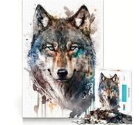 Wolf in Watercolor Jigsaw Puzzles1000 Pieces Cognitive Train Fun Flawless Interlocking Pieces Birthday Gift Brain Teaser Toy (38x52cm)