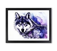 Wolf In Watercolour Abstract Framed Wall Art Print A2 Black