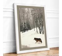 Wolf in Winter Forest Scandinavian Framed Wall Art Print A4 White