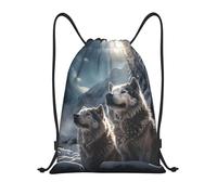 Wolf In Winter Women Men Pe Bag Foldable Drawstring Backpack Large Swimming Bags For Hiking Picnic Travel