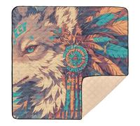 Wolf Indian Style Soft Foam Baby Play mat Foldable for Floor Washable Foldable Baby Tummy time Play mat for Baby Kids Toddlers Infants, 50'' x 50''tapete para juegos de