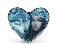 Wolf Indian U.S. Woman Heart Metal Brooches 1 Inch Decorative Badges Exquisite Decorations Pins for Clothing