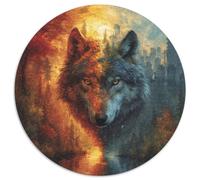 Wolf Jigsaw 1000 Piece Round Puzzle Nature - Urban Integration Jigsaw Puzzles Beautiful Decoration Puzzle for Family Game And Birthday Gift Idea for Friends 1000pcs (67.5x67.5cm)