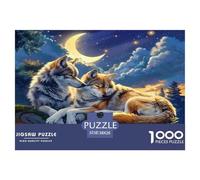 Wolf Jigsaw Puzzles 1000 Piece Challenge Game for Adults, Crescent Moon Starry Impossible Jigsaw Puzzles 1000 Piece Educational Games Home Decoration 38x26cm/1000pcs