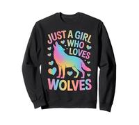 Wolf Just A Girl Who Loves Wolves Watercolor Cute Colorful Sweatshirt