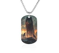 Wolf King at The Sunset Couples Memorial Necklaces for Women Men Square Titanium Steel Chains Pendant Jewelry Gift