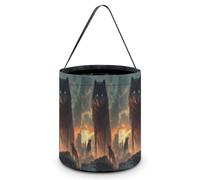 Wolf King at The Sunset Halloween Tricking Or Treating Bucket Bags Reusable Candy Basket Tote Pumpkin Party Favor Bag