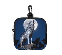 Wolf King Howl Small Zip Pouch-Waterproof Neoprene Storage Bag for Earbuds, Keychain Clip Case for Coins Cards USB, Travel Organiser