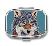Wolf King Metal Pill Organizer Case, 2-Compartment Travel Pill Box, Portable Pocket Pill Container with Secure Closure, Small Medication Holder for Men Women Seniors, Giftable