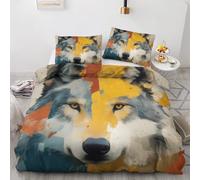 Wolf King Size Duvet Cover Sets, Abstract Wildlife Bedding Sets Double-Sided Printing, Soft Microfiber Quilt Cover With Zip Fastening + 2 Pillowcase, 230x220 M&-67