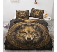 Wolf King Size Duvet Cover Sets - Viking Bedding Set - Reversible Quilt Cover & 2 Pillowcases with Zipper and Ties, Ultra Soft and Non Iron Brushed Microfibre Bed Set 230x220 Z-&8-196