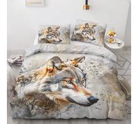 Wolf King Size Duvet Cover Sets, Watercolor Wildlife Bedding Sets Double-Sided Printing, Soft Microfiber Quilt Cover With Zip Fastening + 2 Pillowcase, 230x220 M&-67
