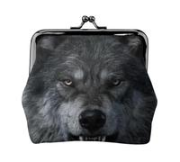 Wolf King Stare Leather Kiss Lock Coin Purse-Small Mini Wallet for Women
