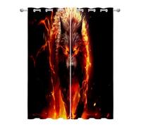 Wolf Kitchen Curtains for Windows - Wild Animal Fantasy Flame Blackout Eyelet Curtain 54 Drop, Short Curtains for Bedroom, W46 X D54, 2 Panels Drapes Home Decor A#-72