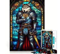 Wolf Knight Stained Glass 1000 Piece Jigsaws for Adults Mental Improve Play Laser Cut for Flawless Fit Family Fun Night Activity (38x52cm)