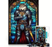 Wolf Knight Stained Glass 1000 Piece Jigsaws for Adults Mind Train Fun Precision Cut Smooth Edges Absorbing Activity for Quiet Nights (50x75cm)