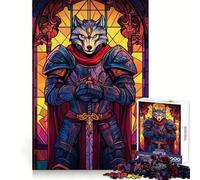 Wolf Knight Stained Glass 1000 Pieces Jigsaws Adults Puzzles Gifts Mind Power Casual Relaxation Secure Lock Xmas Present (38x26cm)