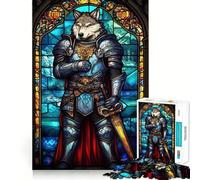 Wolf Knight Stained Glass Adults 1000 Piece Jigsaw Puzzle Recall Fun Play Premium Laser Cut Quality Quiet Time Mind Exercise at Home (38x26cm)