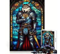 Wolf Knight Stained Glass for Adults 1000 Piece Puzzle Brain Exercise Restful Escape Precision Cut Ideal Xmas Gift (50x75cm)