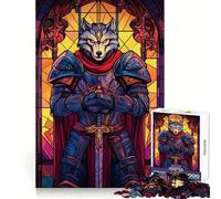 Wolf Knight Stained Glass Jigsaw Puzzles 1000 Piece for Teenagers Memory Power Mind Soothing Fun Seamless Fit Perfect Xmas (50x75cm)