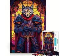 Wolf Knight Stained Glass Puzzles for Adults 1000 Pieces Focus Boost Fun Uniform Size Precise Pieces Bonding Activity for Loved Ones (38x52cm)