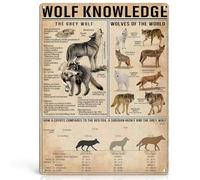 Wolf Knowledge - Metal Signs Vintage Poster Wooden Hanging Scroll Frame 16x12 Inch
