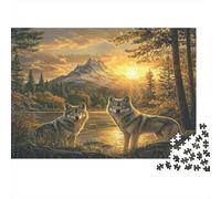 Wolf Landscape Sunset 1000pcs Jigsaw Puzzle for Adults 12+, White Cardboard, Wolves at Sunset Lake, Stress Relief Leisure Activity, Enhances Problem-Solving & Patience, Wall Art Decor 70x50cm/1000pcs
