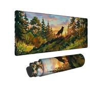 Wolf Large Mouse Pad, Nature Scenic Pine Trees Sunset Summer Green Rubber Smooth Aesthetic Long Keyboard Mat Idea for Home Office Desk Laptop Gamers Gift 16x36 Inch
