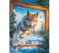 Wolf Looking Out A Window 1000 Piece Complete Jigsaw Puzzle Set Wildlife Pet Teens Beginners Educational Challenge Puzzle Fans Group Play Anniversary Cardboard 1000 PCS