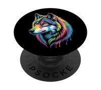 Wolf Lover Kids Colorful Painted Illustration Wolf PopSockets Adhesive PopGrip