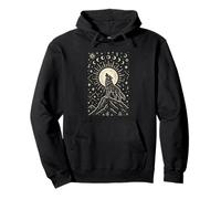 Wolf Lover Moon Folk Art Celestial Nature Linocut Graphic Pullover Hoodie