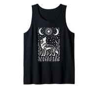 Wolf Lover Moon Folk Art Celestial Nature Linocut Graphic Tank Top
