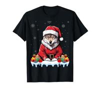 Wolf Lover Xmas Holiday Santa Hat Wolf Christmas T-Shirt