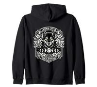 Wolf Lunar Cycle Moon Phases Celestial Mystical Floral Goth Zip Hoodie