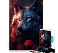 Wolf Magical Red Rose 1000 Piece Adult Puzzles Mental Focus Game High Accuracy Cutting Craft Bonding Activity for Loved Ones (50x75cm)